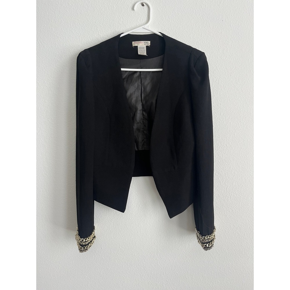 A'Gaci Womens Black Open Front Cropped Blazer Chain Link Cuff Small 7405LJ-2